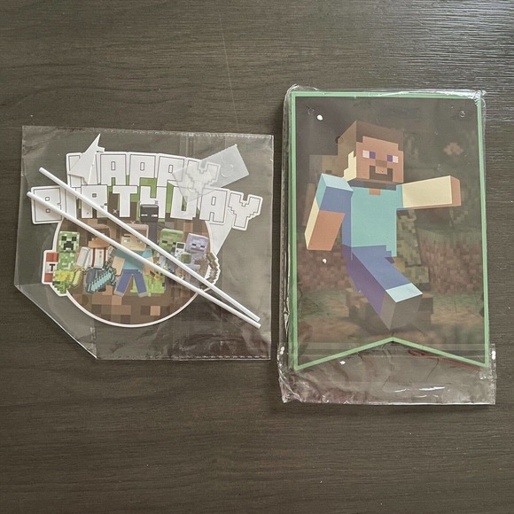 Minecraft Banner Cake Topper Happy Birthday Party Supplies Decorations Videogame - Picture 1 of 4